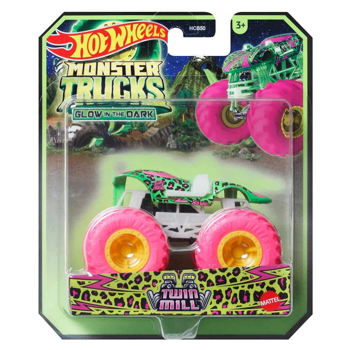 Hot Wheels Monster Trucks Glow-in-the-Dark 1:64 Scale Vehicle 2024 Mix 5 Case of 6