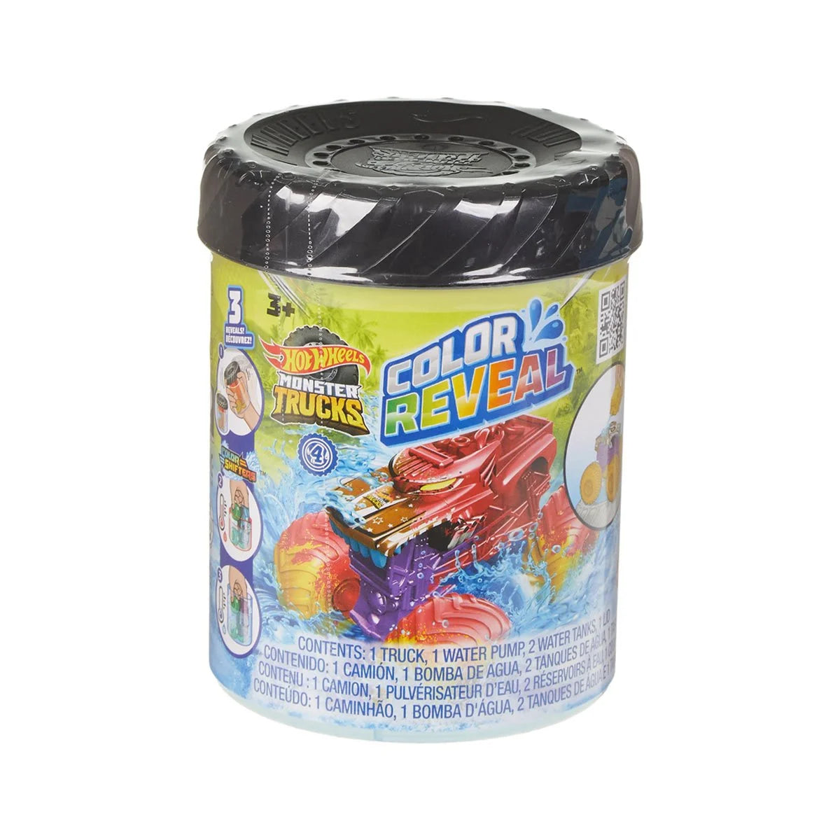Hot Wheels Monster Trucks Color Reveal Water Blaster 1:64 Scale Vehicle 2024 Mix 4 Case of 8