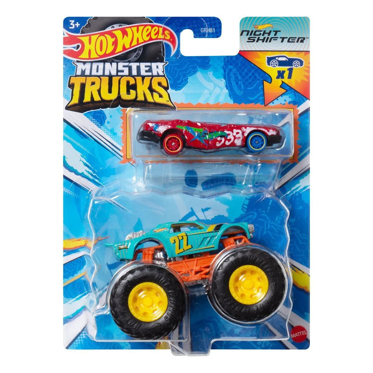 Hot Wheels Monster Truck Plus Car 1:64 Scale Vehicle 2-Pack 2024 Mix 2 Case of 8