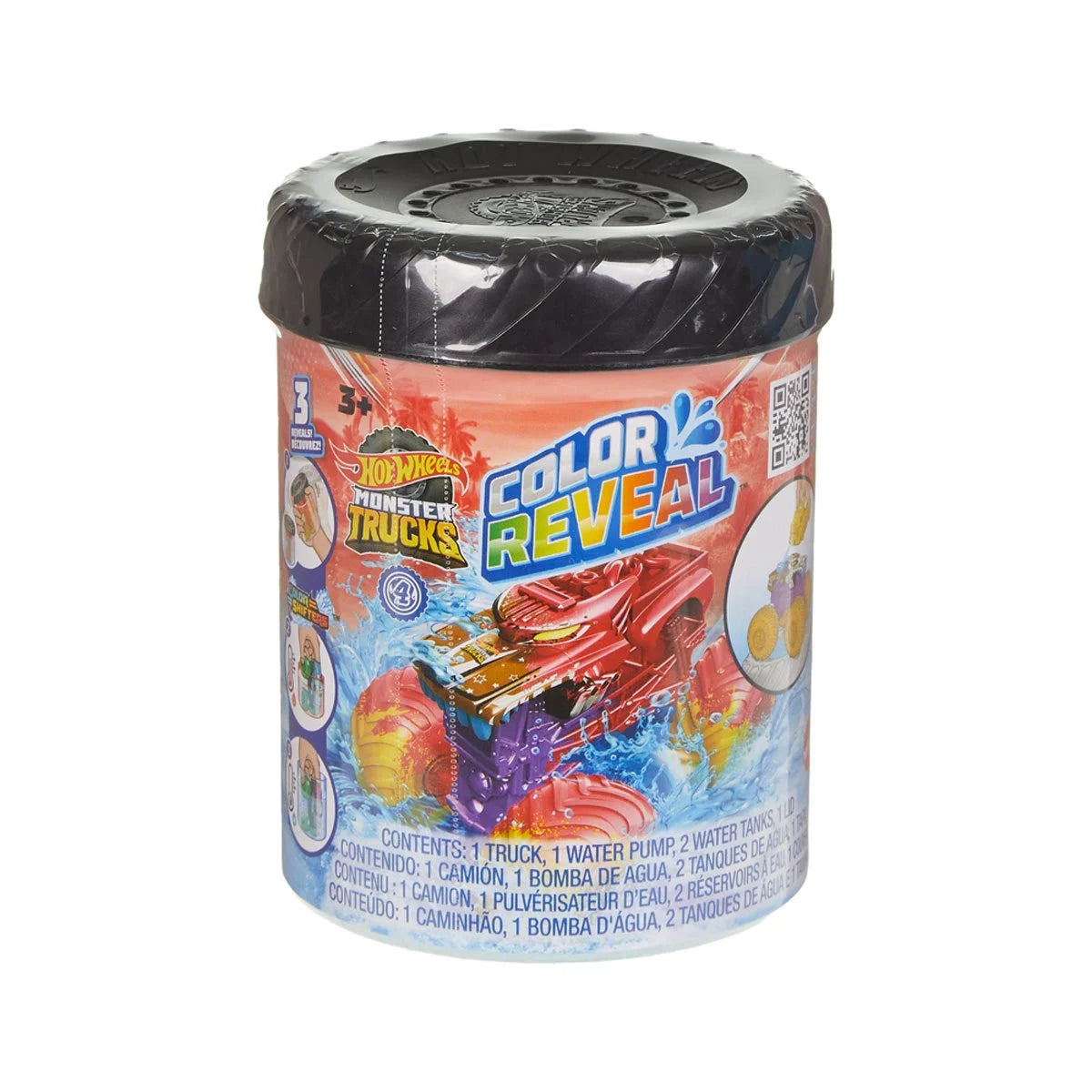 Hot Wheels Monster Trucks Color Reveal Water Blaster 1:64 Scale Vehicle 2024 Mix 4 Case of 8
