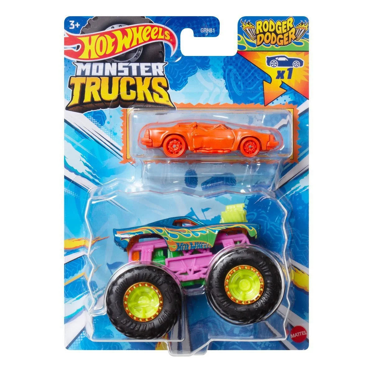 Hot Wheels Monster Truck Plus Car 1:64 Scale Vehicle 2-Pack 2024 Mix 2 Case of 8