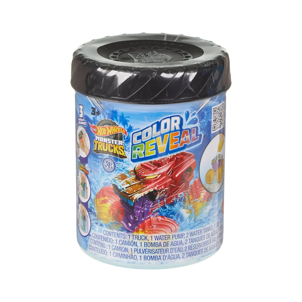 Hot Wheels Monster Trucks Color Reveal Water Blaster 1:64 Scale Vehicle 2024 Mix 4 Case of 8