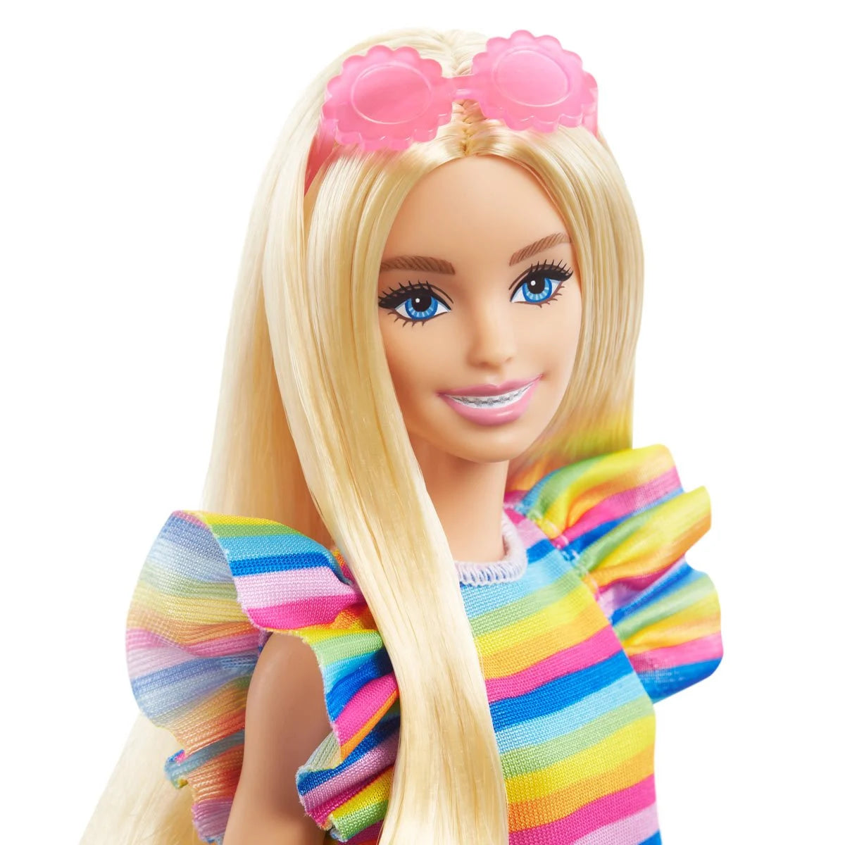 Barbie Fashionista Doll #197 with Braces and Rainbow Dress