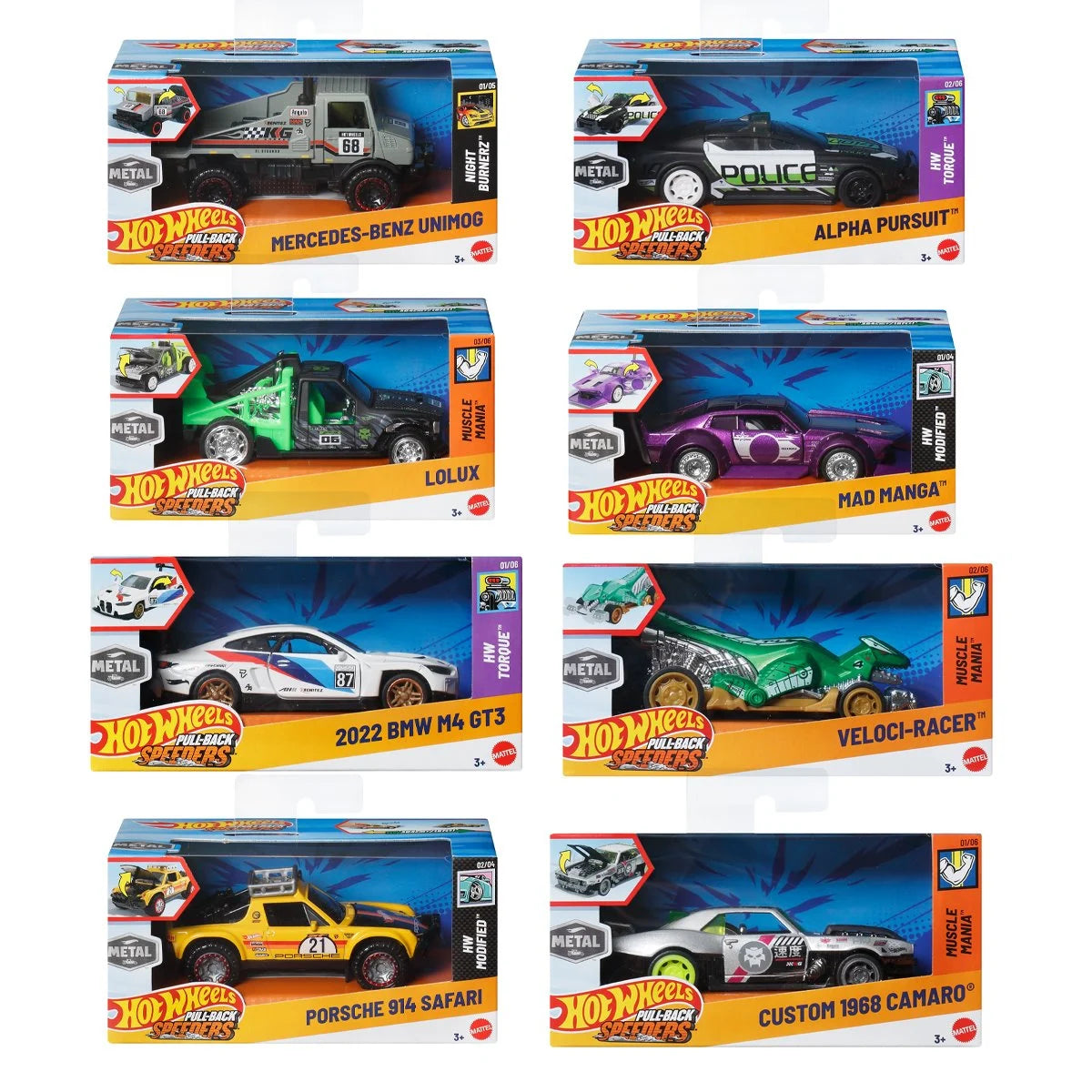 Hot Wheels Pull-Back Speeders 2025 Mix 1 Display Case of 8