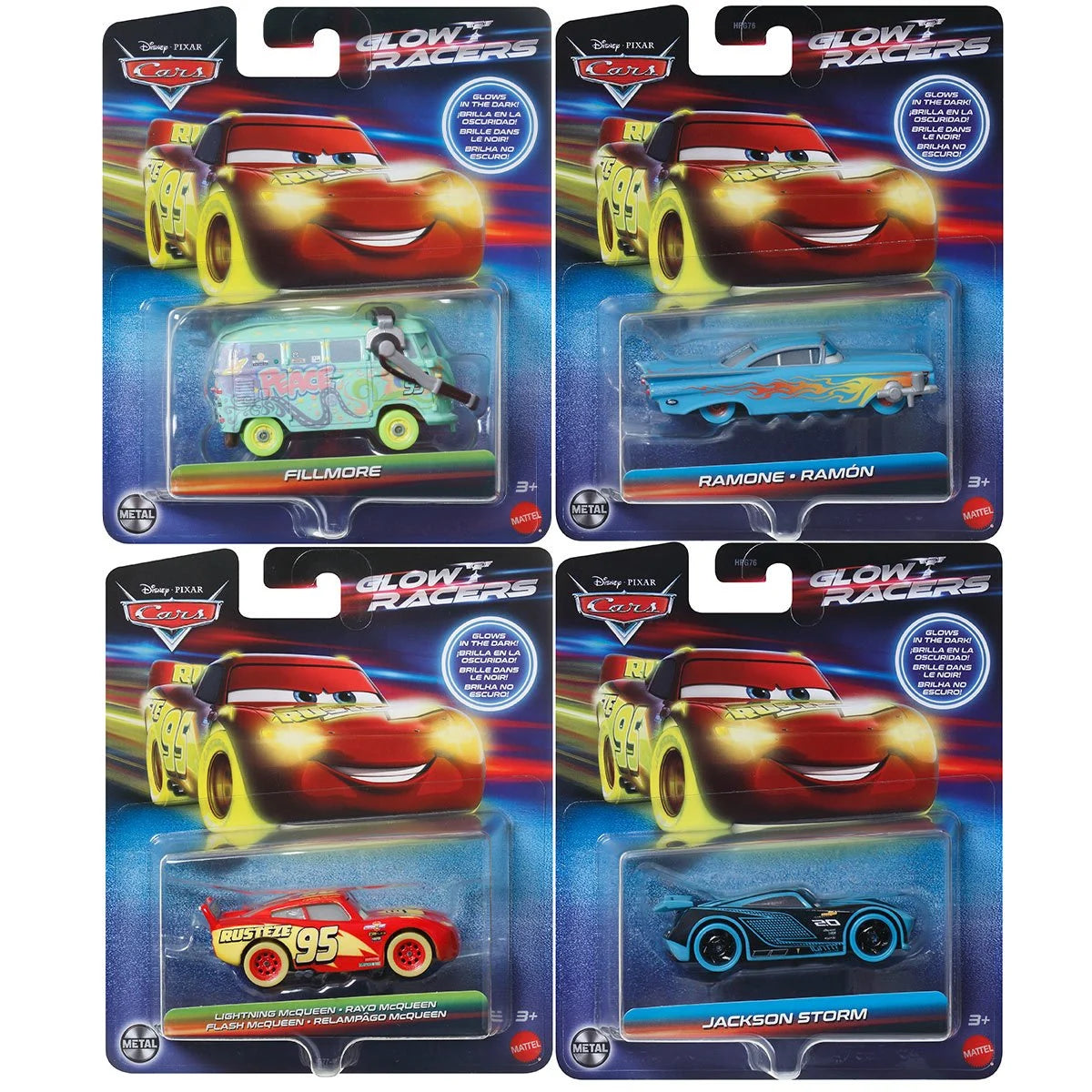 Cars Glow Racers 2025 Mix 2 Vehicle Case of 8