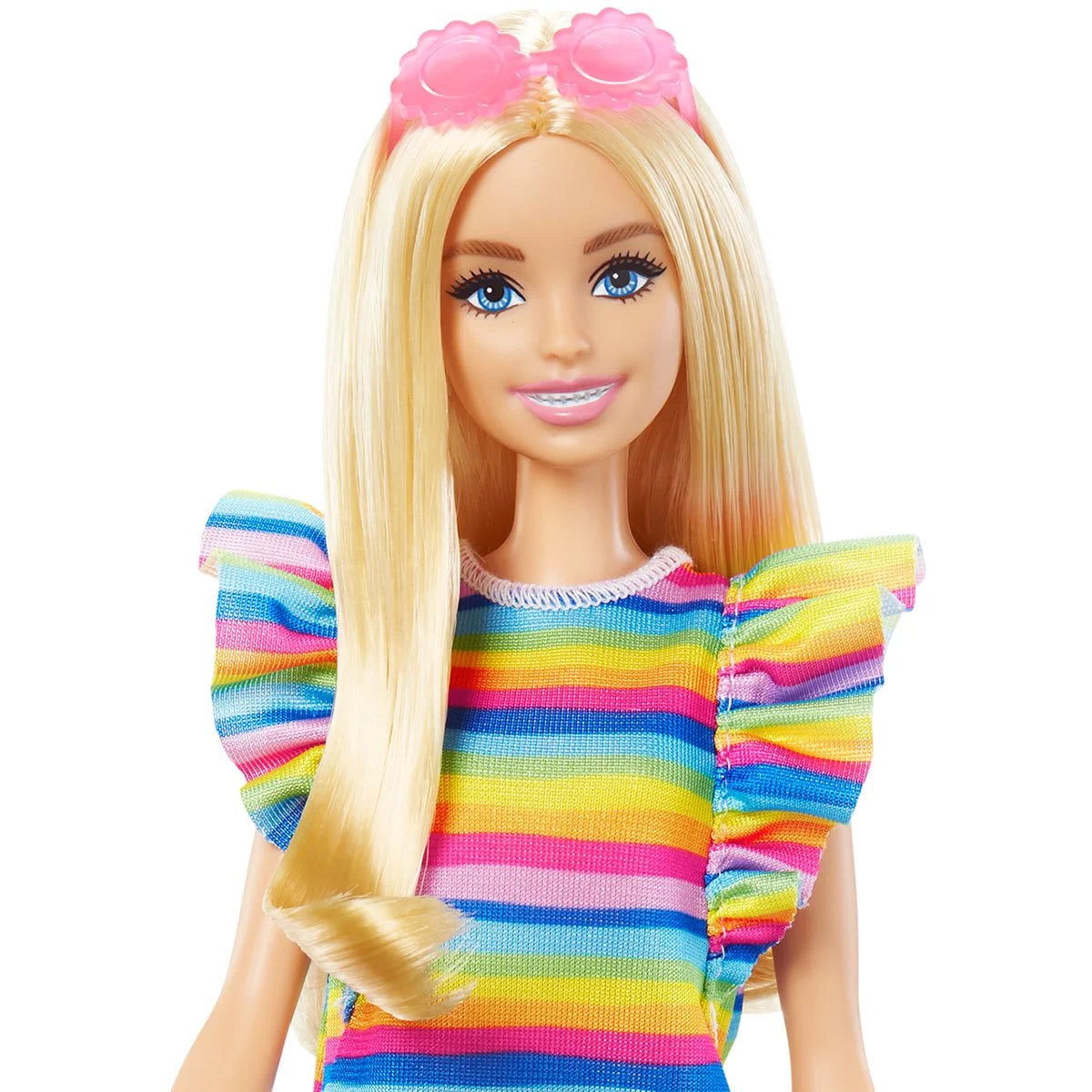 Barbie Fashionista Doll #197 with Braces and Rainbow Dress