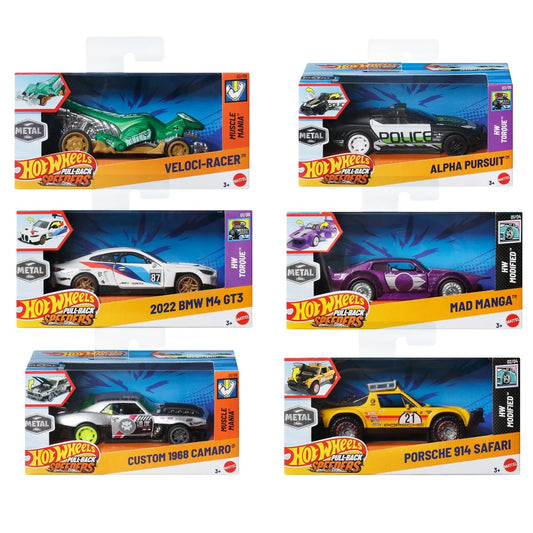 Hot Wheels Pull-Back Speeders 2025 Mix 1 Display Case of 6