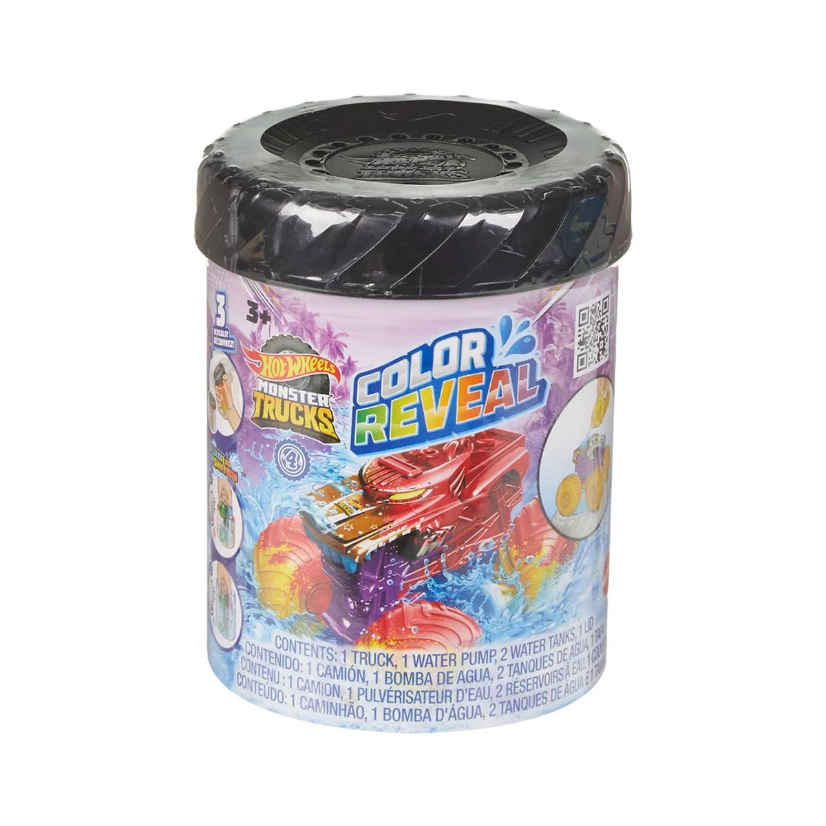 Hot Wheels Monster Trucks Color Reveal Water Blaster 1:64 Scale Vehicle 2024 Mix 4 Case of 8