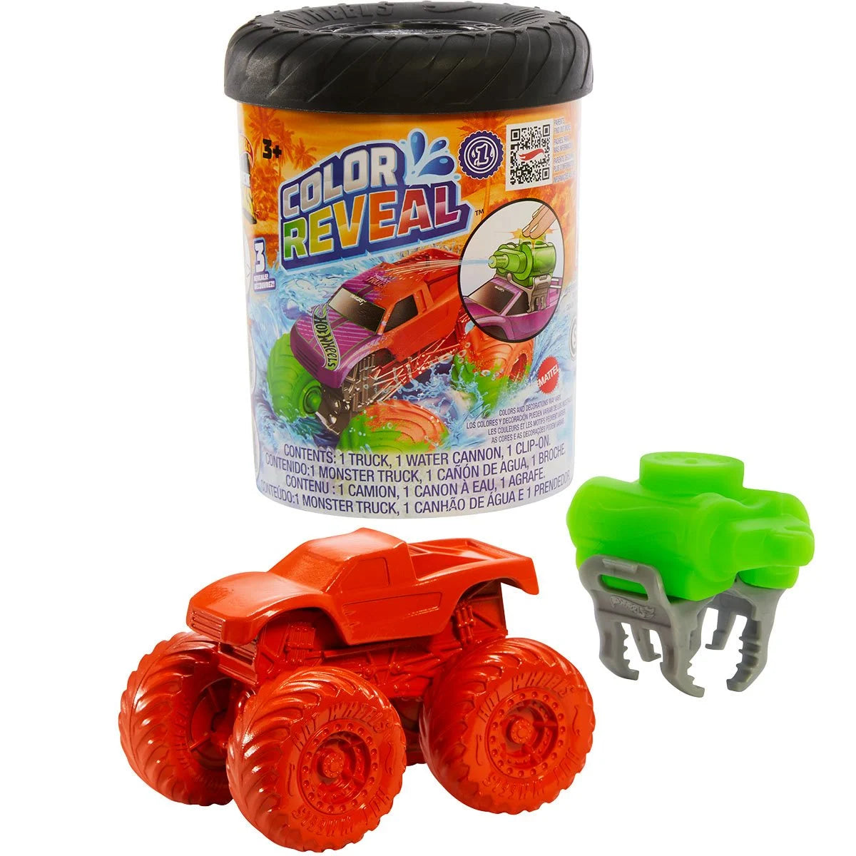Hot Wheels Monster Trucks Color Reveal Water Blaster 1:64 Scale Vehicle 2024 Mix 2 Case of 8