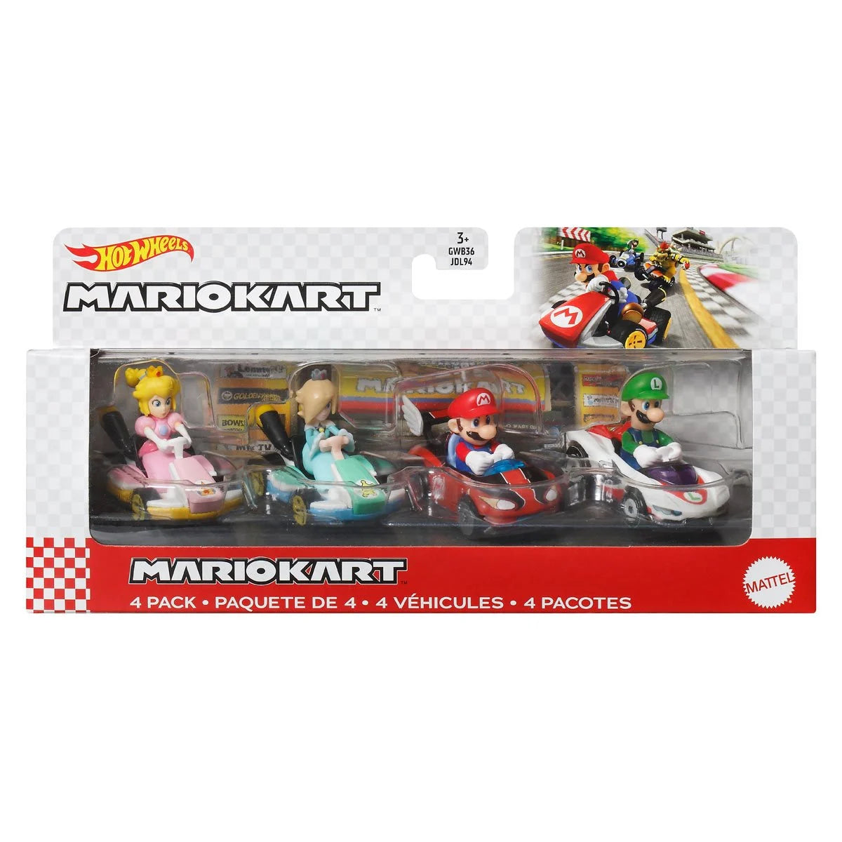Mario Kart Hot Wheels 2025 Mix 3 Vehicle 4-Pack Case of 3