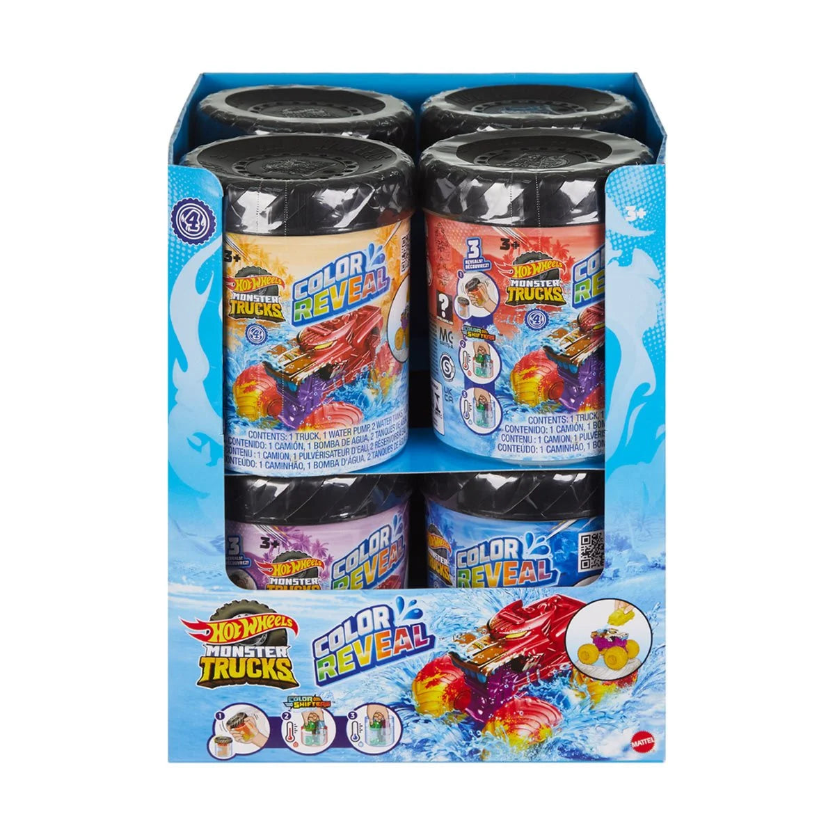 Hot Wheels Monster Trucks Color Reveal Water Blaster 1:64 Scale Vehicle 2024 Mix 4 Case of 8