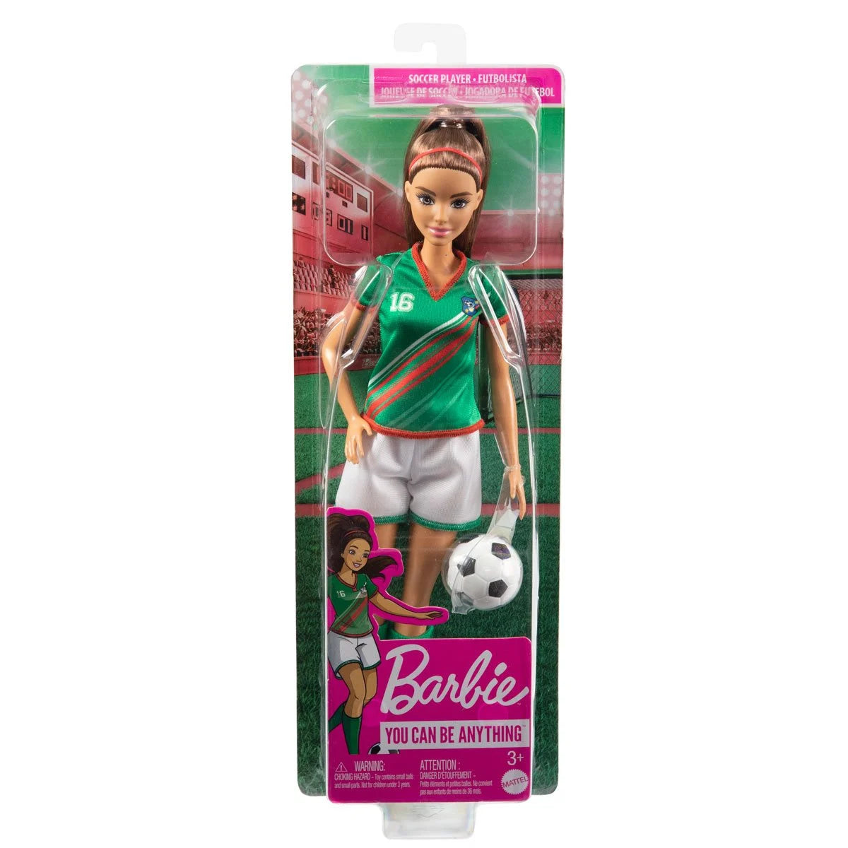 Barbie Soccer Player Doll with Green Shirt and White Shorts