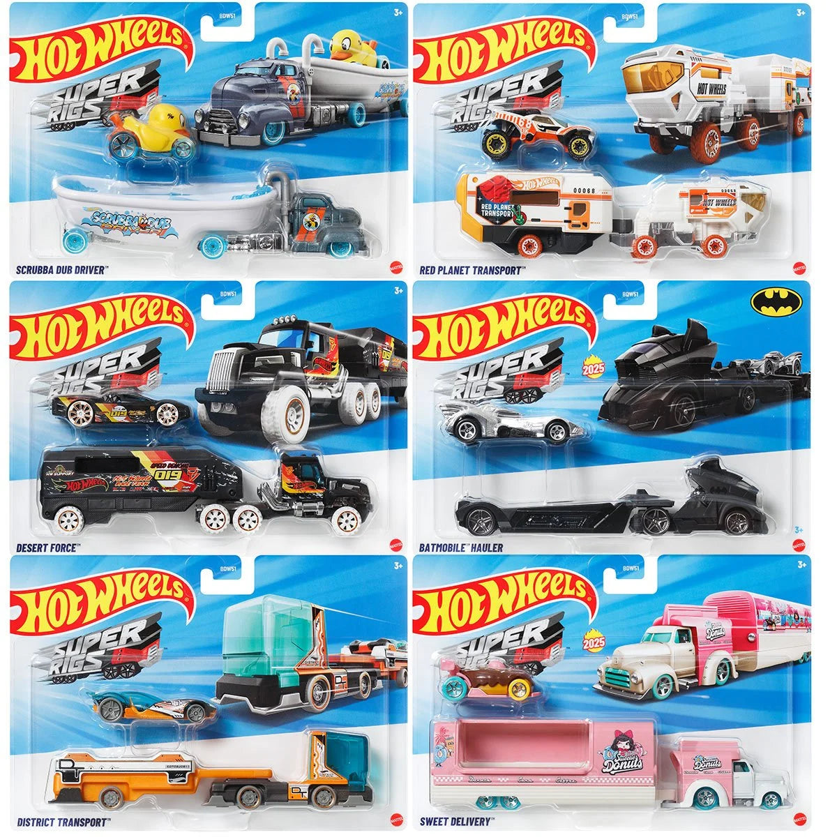 Hot Wheels Super Hauling Rig and Car 2025 Mix 2 Case of 6