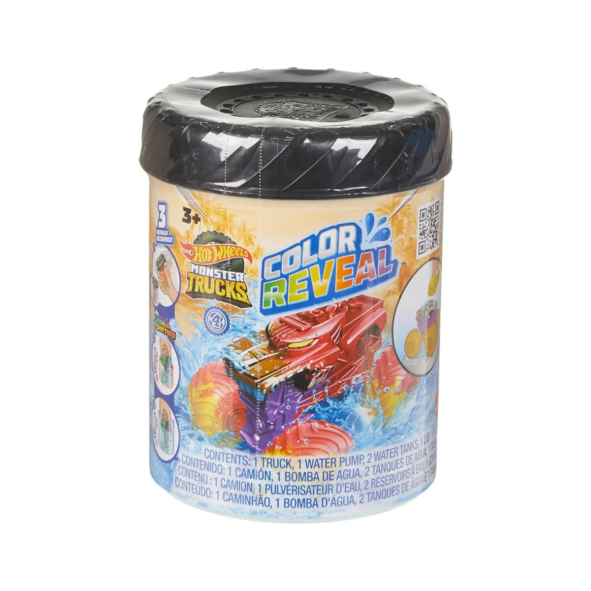 Hot Wheels Monster Trucks Color Reveal Water Blaster 1:64 Scale Vehicle 2024 Mix 4 Case of 8